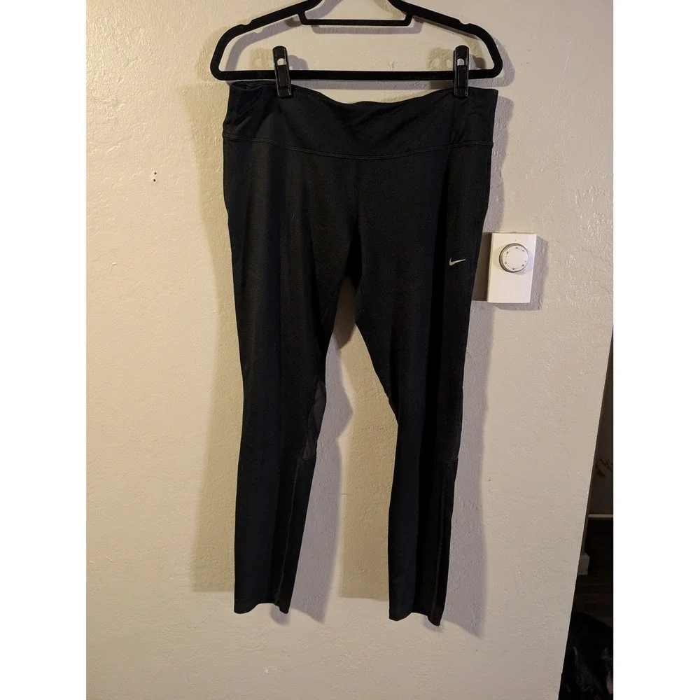 Womens Black Nike Dri-Fit Leggings Micro mesh Panel size XL‎
